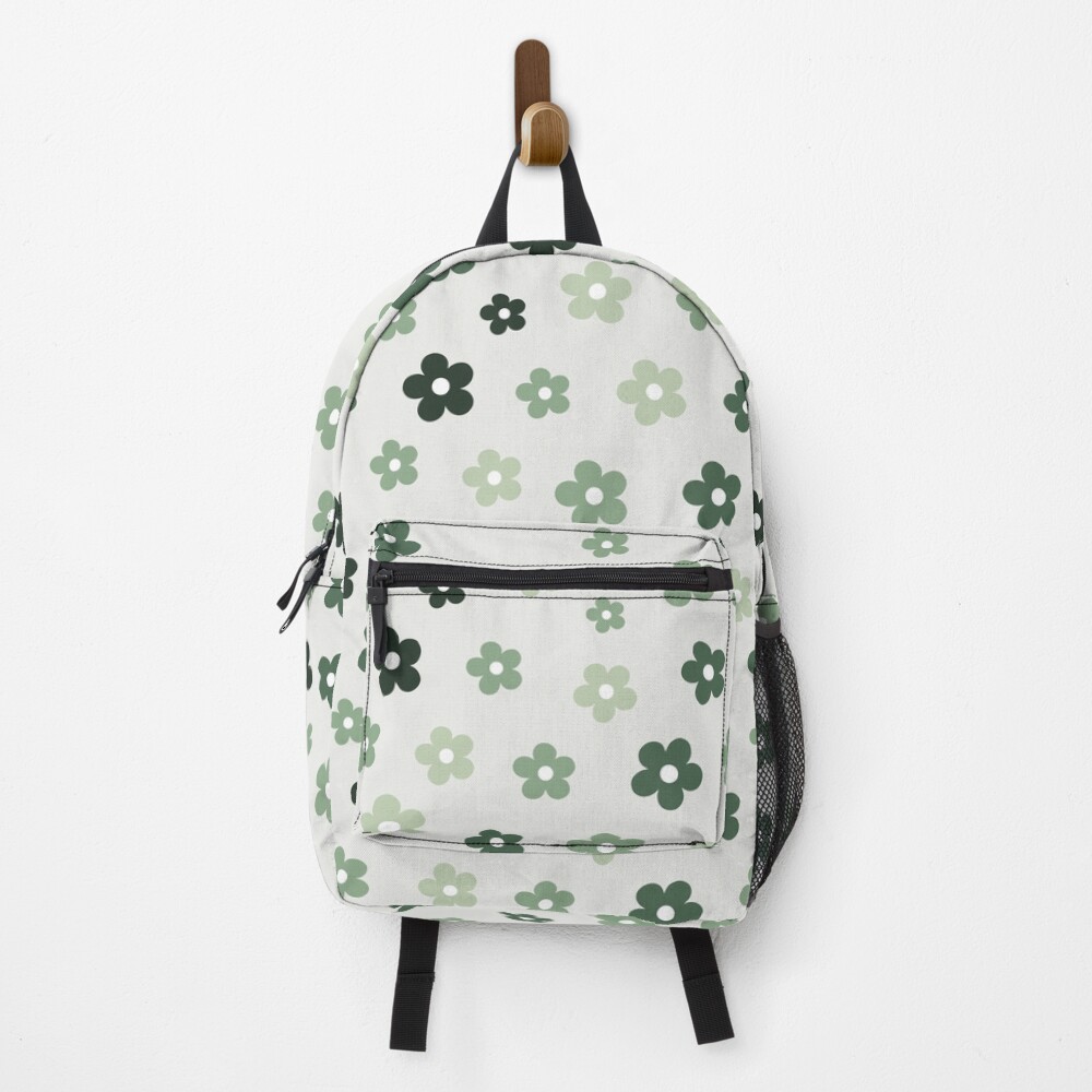 Retro Aesthetic Sage Green Daisy Floral Pattern Backpack