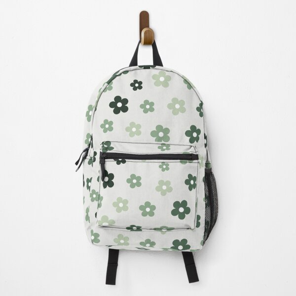 Retro Aesthetic Sage Green Daisy Floral Pattern Backpack