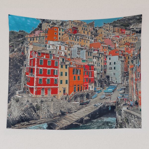 Item preview, Beautiful View Manarola Cinque Terre Northern Italy, Manarola Cinque Terre Painting Art, Architecture Manarola Cinque Terre Aesthetic Wallpaper, Cinque Terre Italy Manarola Cityscape Village  designed and sold by Trendymotion.