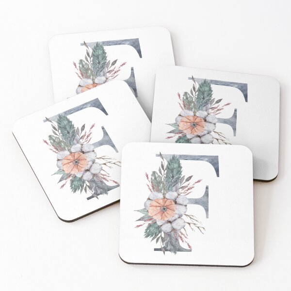 Item preview, Watercolor floral tropical F letter wedding monogram print designed and sold by tiana-geo.