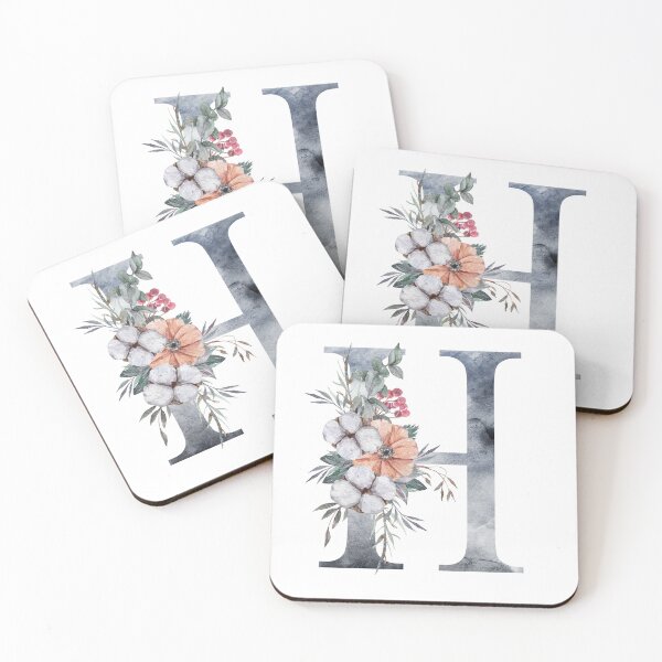 Item preview, Watercolor floral winter H letter wedding monogram print designed and sold by tiana-geo.