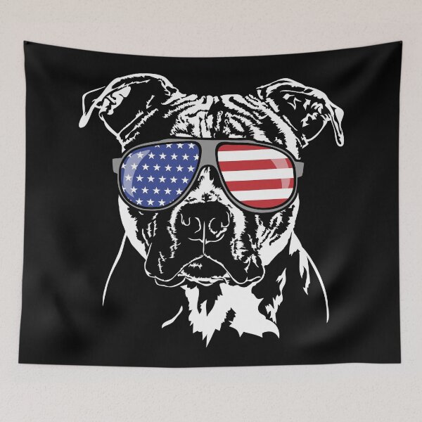 Item preview, American Pitbull Terrier American Flag Sunglasses Patriotic Dog designed and sold by dogarts.