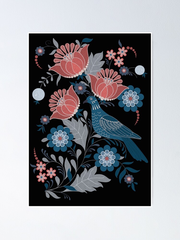Folk Art Style Flowers Dark Print