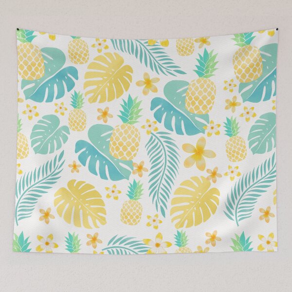 Item preview, Aloha, Pineapples, Palm Leaves, Monstera and Exotic Flowers designed and sold by Sandra Brezina.