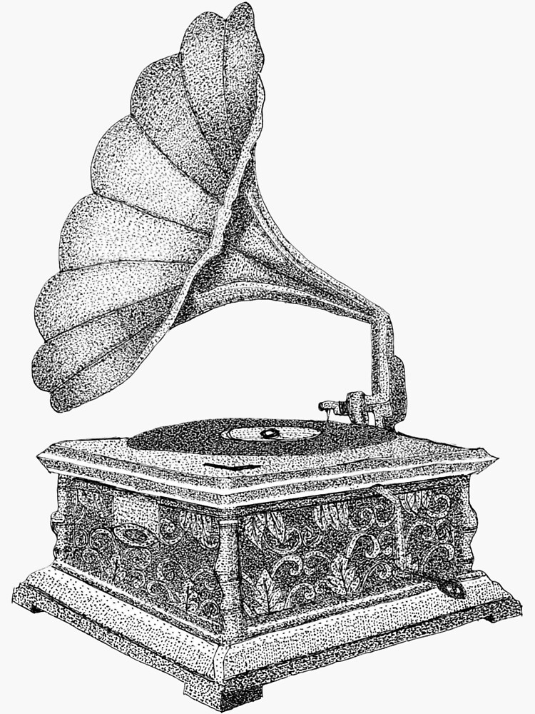 Vintage Retro Gramophone Vinyl Record Music Player Sticker For Sale