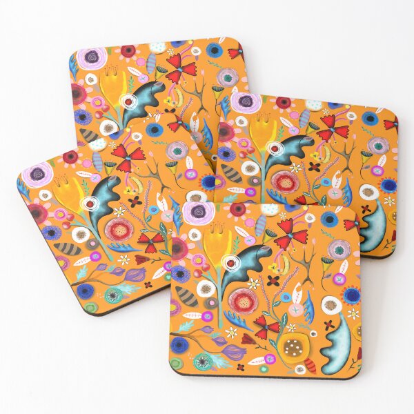 Item preview, Orange background boho floral peach  designed and sold by rupydetequila.