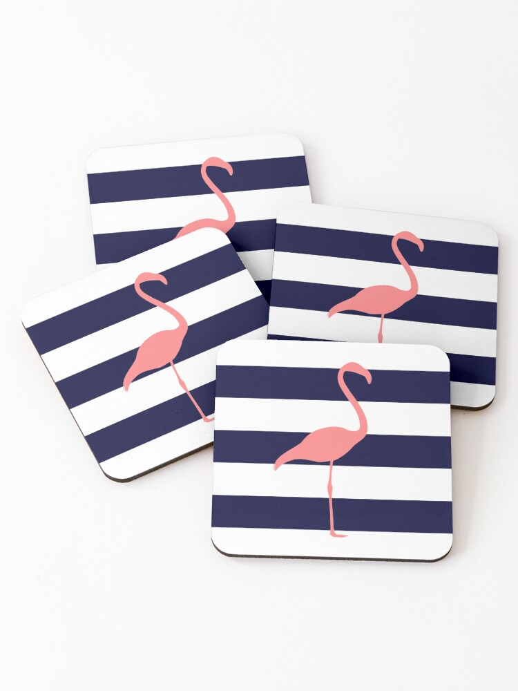 Three Color Stripes Navy Blue Silver Gray And White Coasters (Set of 4)  for Sale by rewstudio