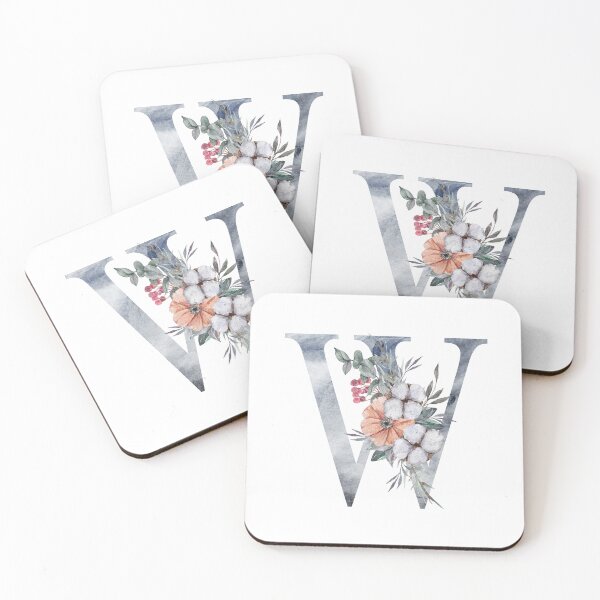 Item preview, Watercolor floral Christmas W letter wedding monogram print designed and sold by tiana-geo.