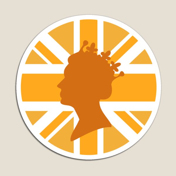 Yellow Queen & Jack, Queen Jubilee, Queen Elizabeth II, Union Jack Flag Circle Magnet