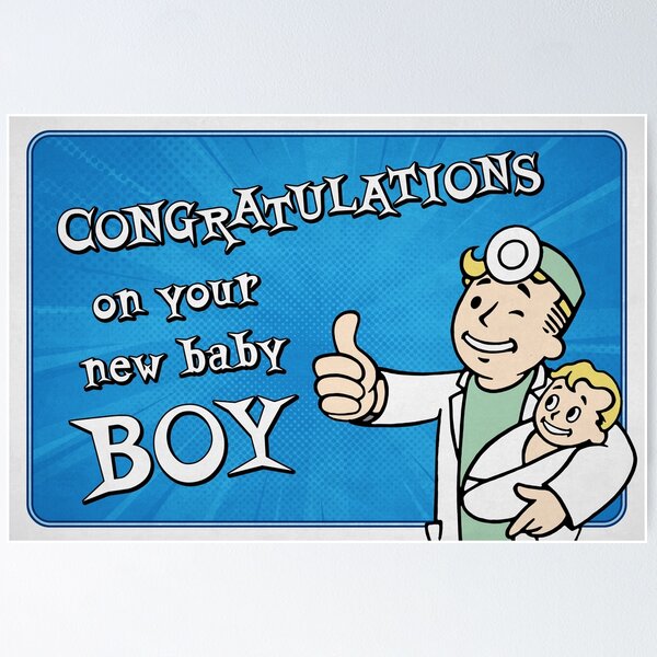 Item preview, New Baby Boy Congratulations - Fallout Shelter style Congratulations on your new Baby Girl | (Gender Reveal - Boy) - Blue designed and sold by Nicky-Valentine.