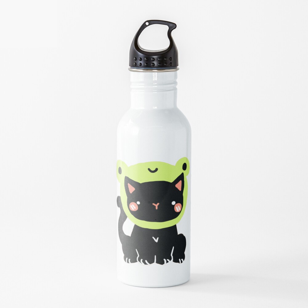 frog hat black cat Water Bottle