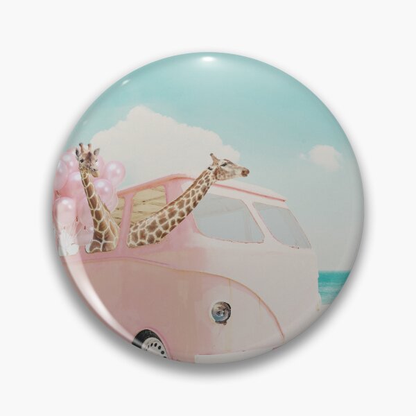 Item preview, Giraffes in pink retro car on the beach designed and sold by juliaemelian.