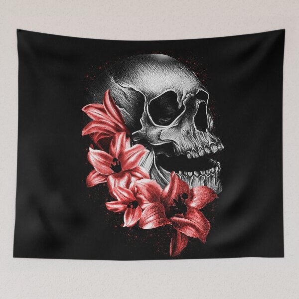 Item preview,  Metallic Skull and Flowers designed and sold by Gothic Fantasy.