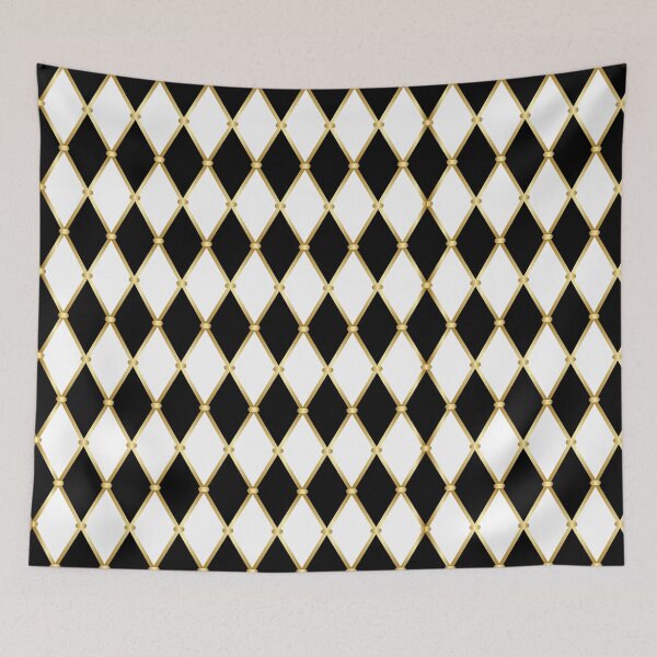 Item preview, Harlequin pattern of rhombuses. White & Black diamonds in golden grid designed and sold by GalinaAlex.