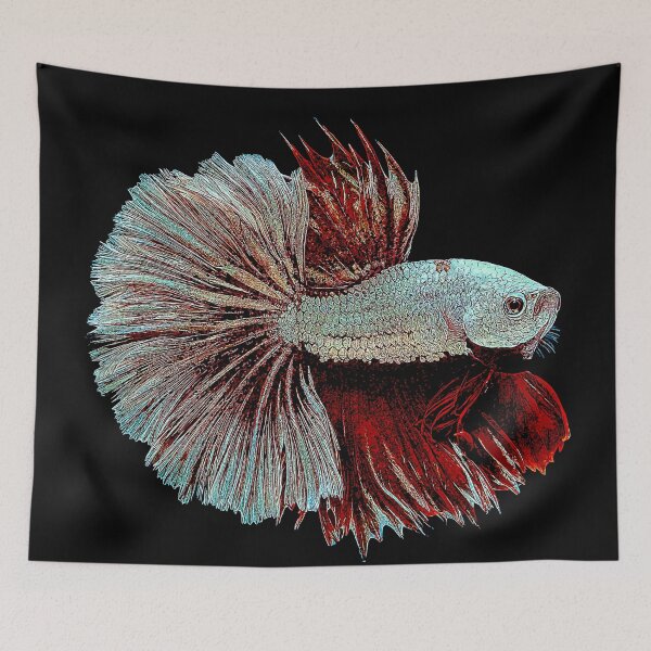 Item preview, Betta Splendens azul y rosa, pez luchador siamés - Estudio de arte de retratos de mascotas personalizados designed and sold by Custom Pet Portrait Art Studio.