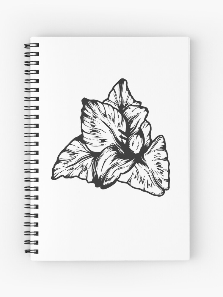Gladiolus August Birth Flower Black White Pen Drawing Spiral Notebook By Mycreativegrace Redbubble