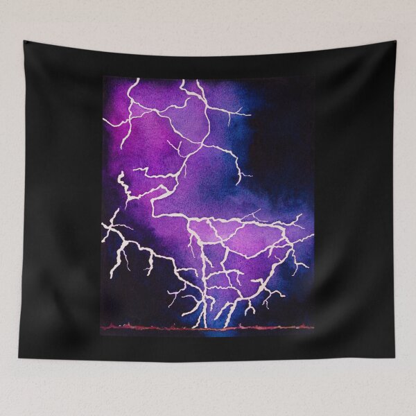 Item preview, Éclair violet dans un ciel orageux dramatique peint traditionnellement à laquarelle designed and sold by KarlaKohl.