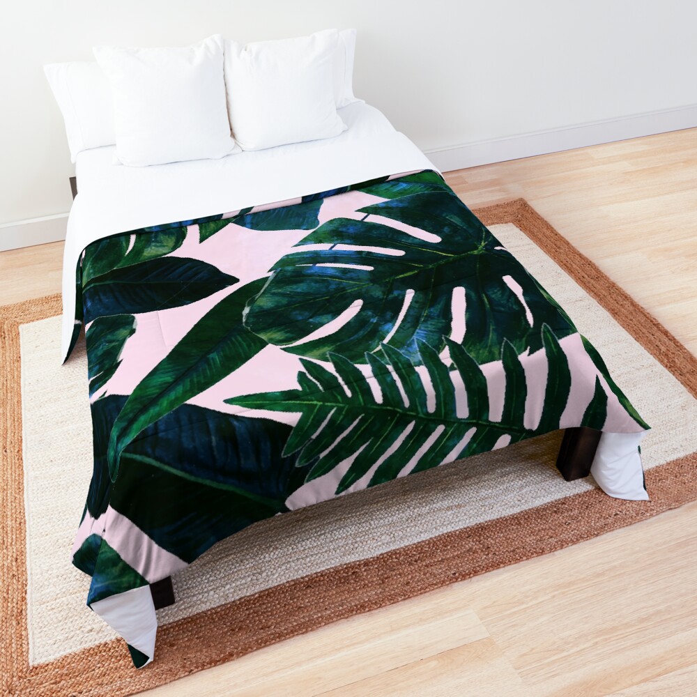 Perceptive Dream | Tropical Nature Botanical Plants Painting | Palm Monstera Banana Leaves Jungle Comforter