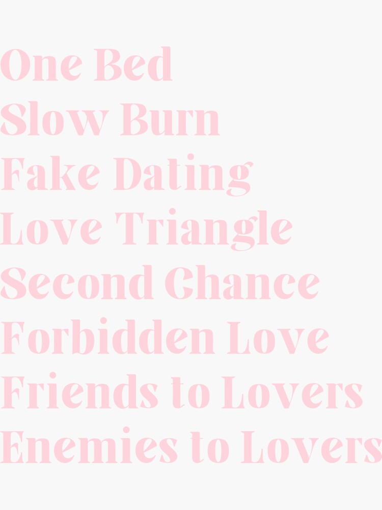 Booktok Romance Book Tropes ( pink) Sticker for Sale by forkmuddies