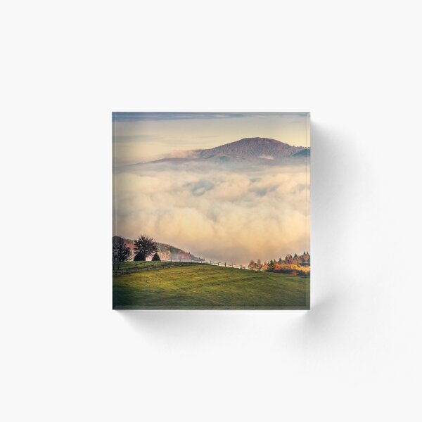 foggy and hot sunrise in Carpathian mountains Acrylic Block