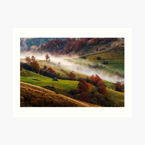 foggy sunrise in Carpathian mountains Art Print