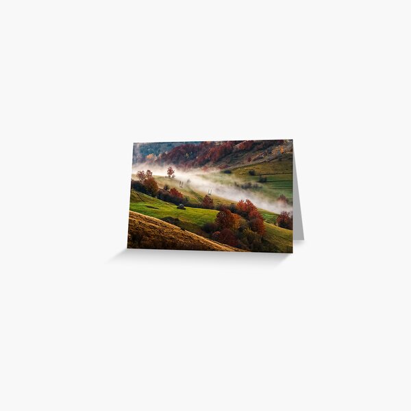 foggy sunrise in Carpathian mountains Greeting Card