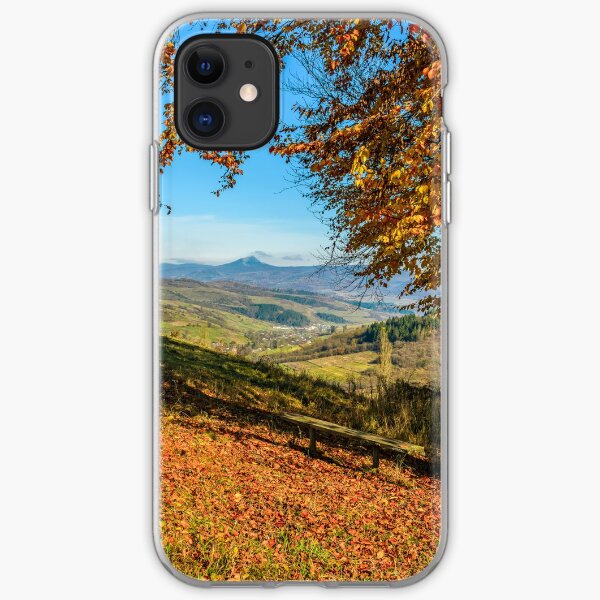 landscape with forest in red foliage on sunny autumn day iPhone Soft Case