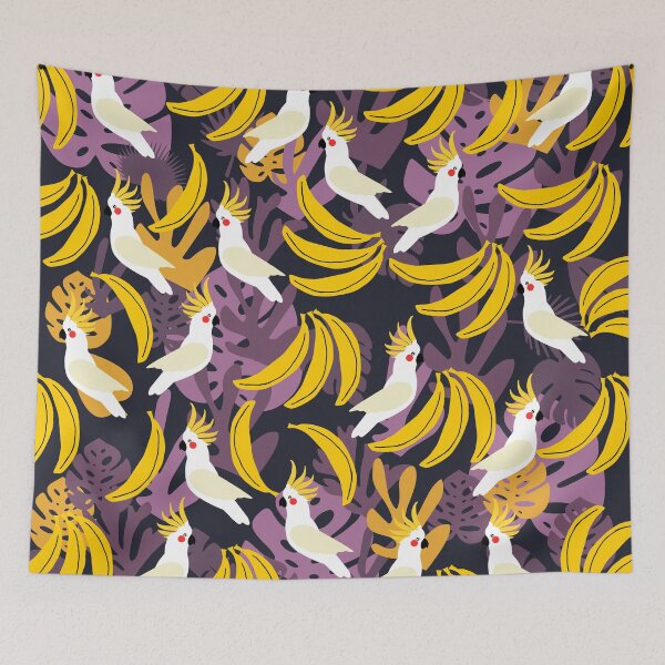 Item preview, Tropical Fruit and Tropical Birds in Yellow and Purple designed and sold by kapotka.