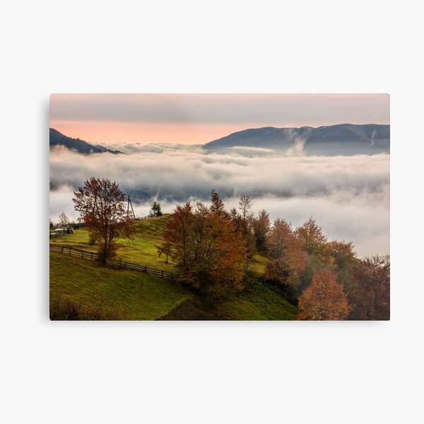 foggy sunrise in high mountains Metal Print