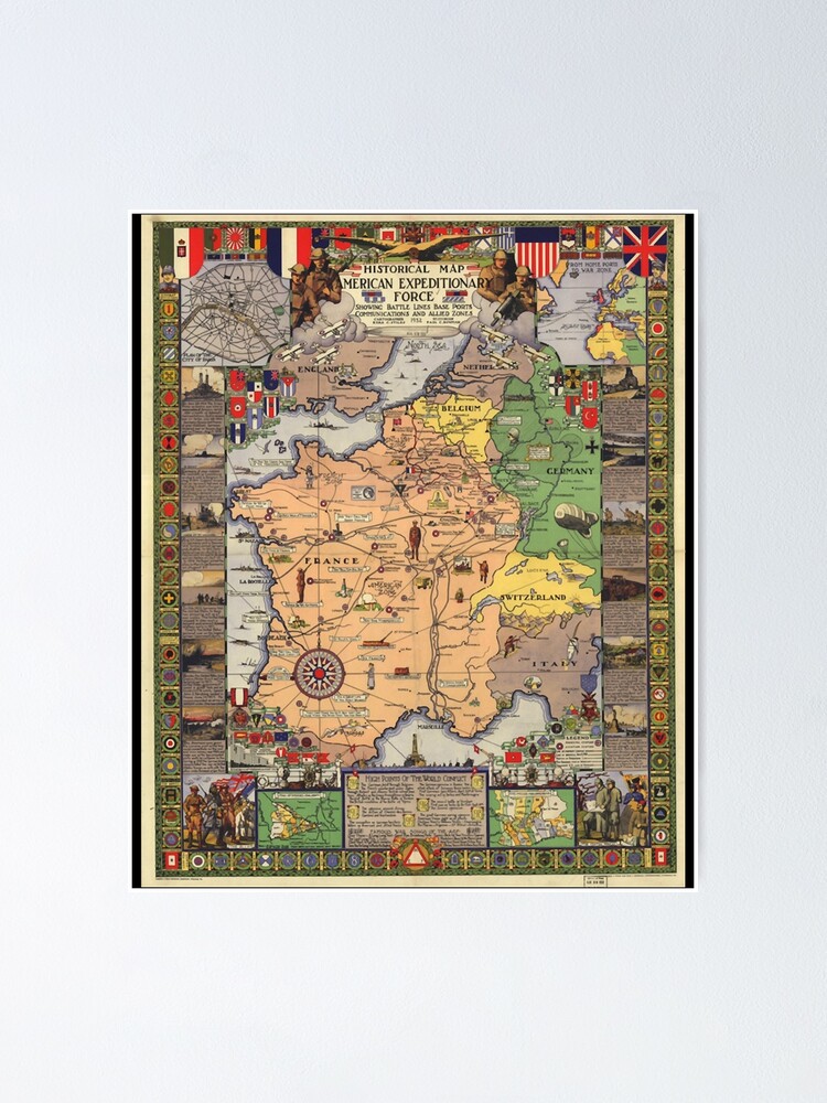 American Expeditionary Force World War I Map Poster For Sale By Popcultureclote Redbubble