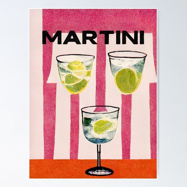 Artikel-Vorschau von Martini Cocktail Retro Cocktail Poster 1990s Stripes Bar Prints, Vintage Drinks, Recipe, Wall Art, designt und verkauft von betternotes.