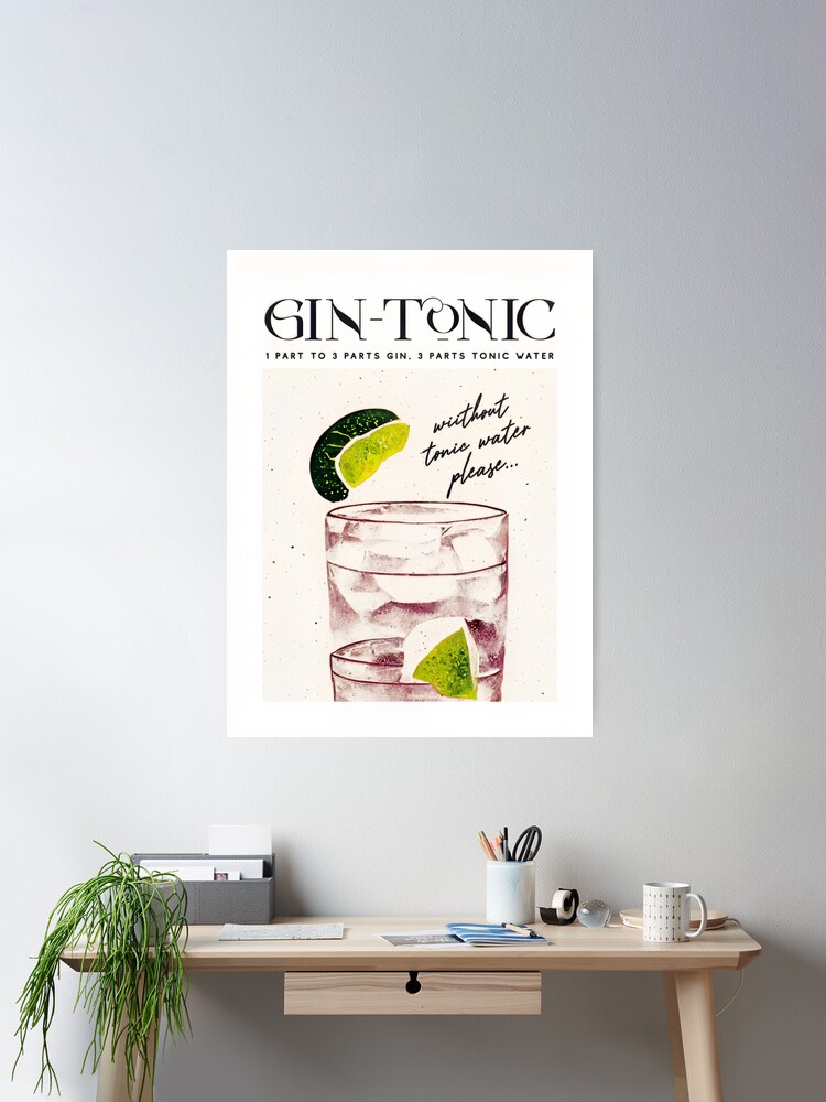 Gin Tonic Retro Cocktail Poster Order Bar Prints, Vintage Drinks, Recipe, Wall Art Poster