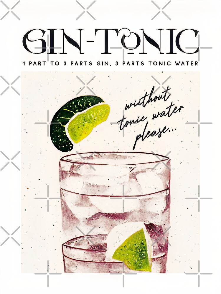 Gin Tonic Retro Cocktail Poster Order Bar Prints, Vintage Drinks, Recipe, Wall Art Poster