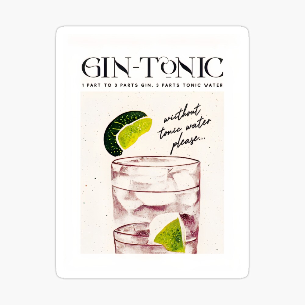 Gin Tonic Retro Cocktail Poster Order Bar Prints, Vintage Drinks, Recipe, Wall Art Poster