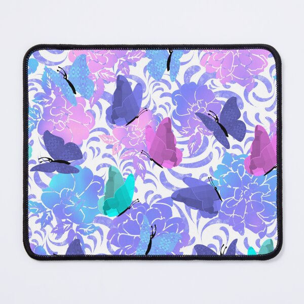 Item preview, Butterflies and Flowers Pink Blue Purple Cyan on White Half-Drop Repeat 5748 designed and sold by Art in My Loft.