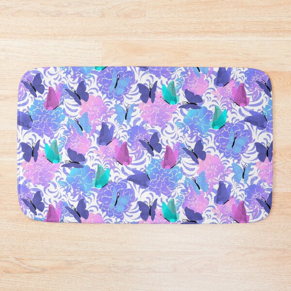 Item preview, Butterflies and Flowers Pink Blue Purple Cyan on White Half-Drop Repeat 5748 designed and sold by Art in My Loft.