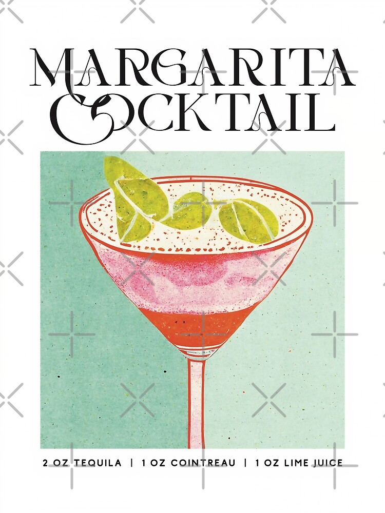 Margarita Retro Cocktail Poster Turquoise Bar Prints, Vintage Drinks, Recipe, Wall Art Poster