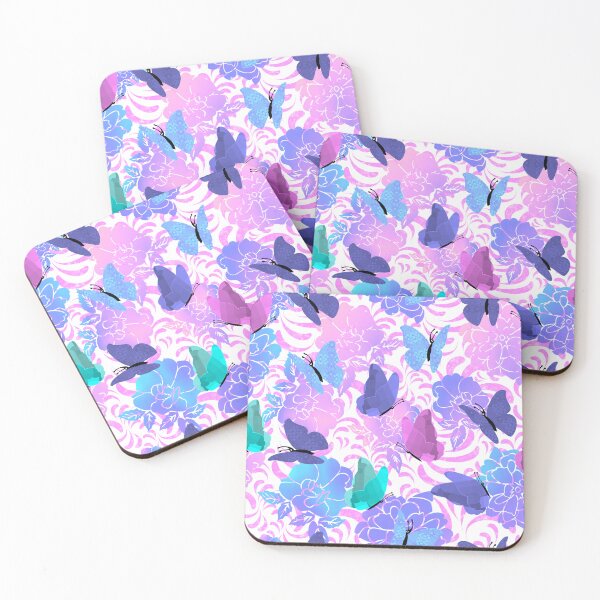 Item preview, Butterflies and Flowers Pink Swirls on White Half-Drop Repeat 5748 designed and sold by Art in My Loft.