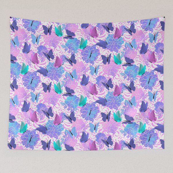 Item preview, Butterflies and Flowers Pink Swirls on White Half-Drop Repeat 5748 designed and sold by Art in My Loft.