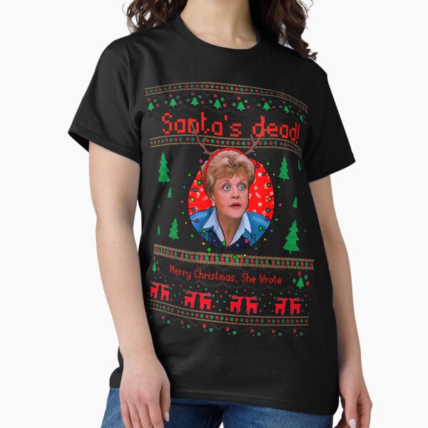 Vista previa del artículo con la obra «Murder She Wrote Christmas - ¡Jessica Fletcher, Santa está muerta!», diseñado y vendido por Shelmodine79.