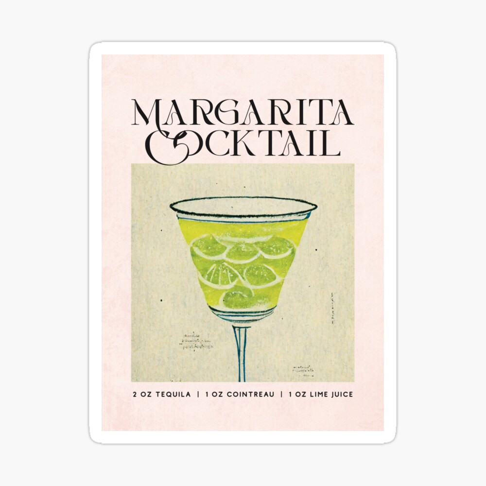 Margarita Retro Cocktail Poster Elegant Bar Prints, Vintage Drinks, Recipe, Wall Art Poster