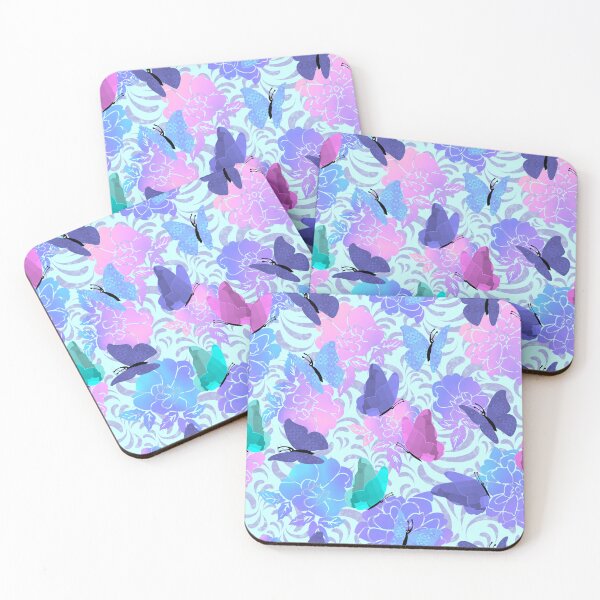 Item preview, Butterflies and Flowers Purple Swirls on Pale Cyan Half-Drop Repeat 5748 designed and sold by Art in My Loft.