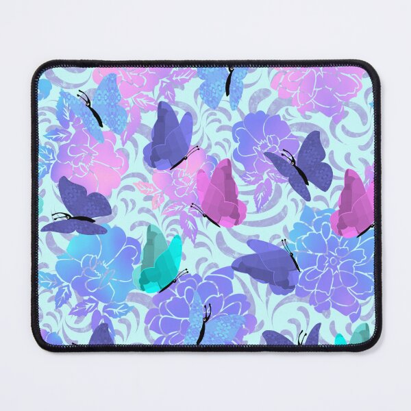 Item preview, Butterflies and Flowers Purple Swirls on Pale Cyan Half-Drop Repeat 5748 designed and sold by Art in My Loft.