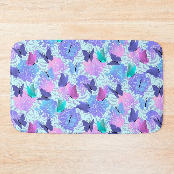 Item preview, Butterflies and Flowers Purple Swirls on Pale Cyan Half-Drop Repeat 5748 designed and sold by Art in My Loft.