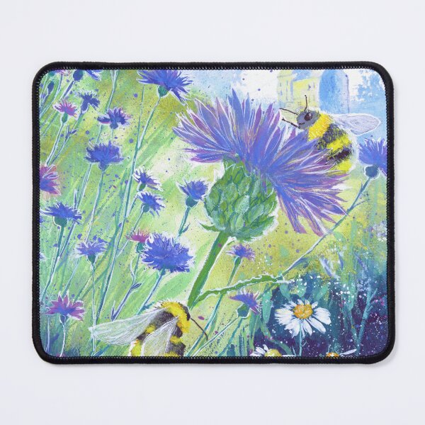 Item preview, painting by Laura Rispoli happy bees thistles daisies knapweed designed and sold by Laura-Rispoli.