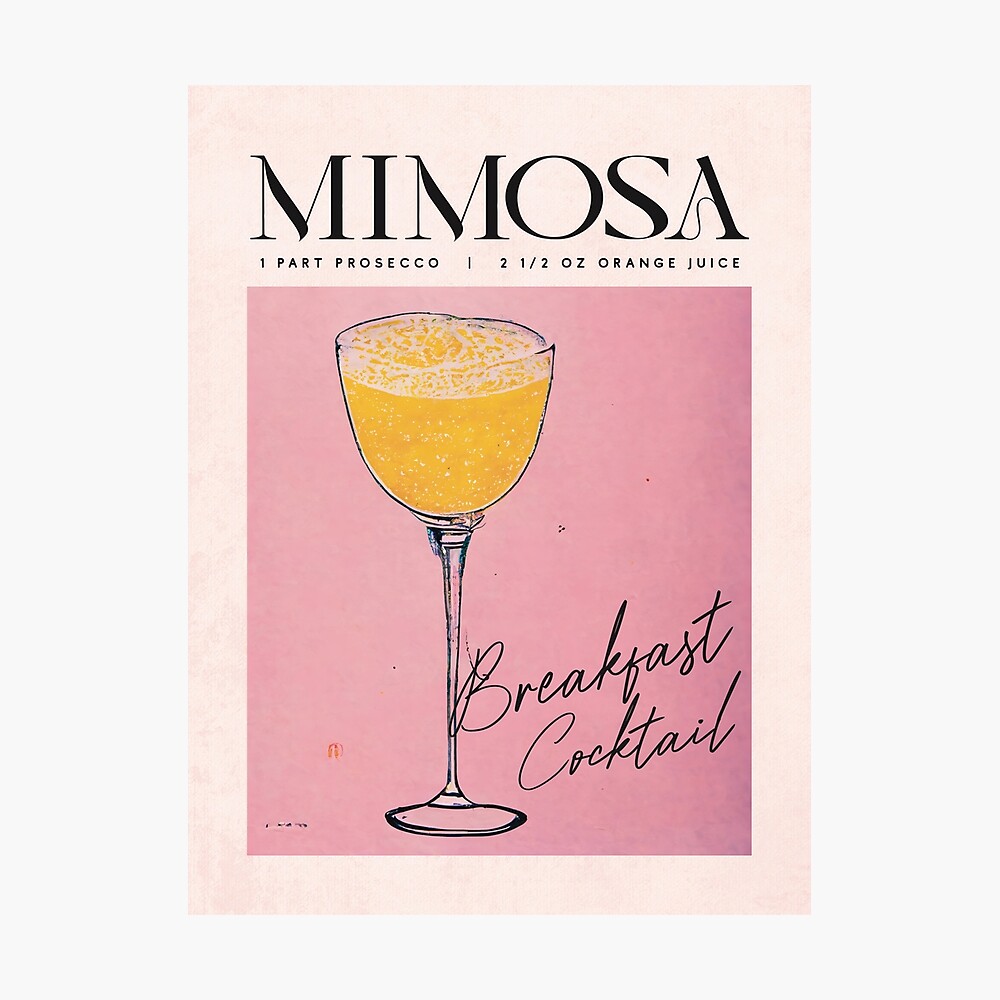 Mimosa Retro Cocktail Poster Breakfast Cocktail Bar Prints, Vintage Drinks, Recipe, Wall Art Poster