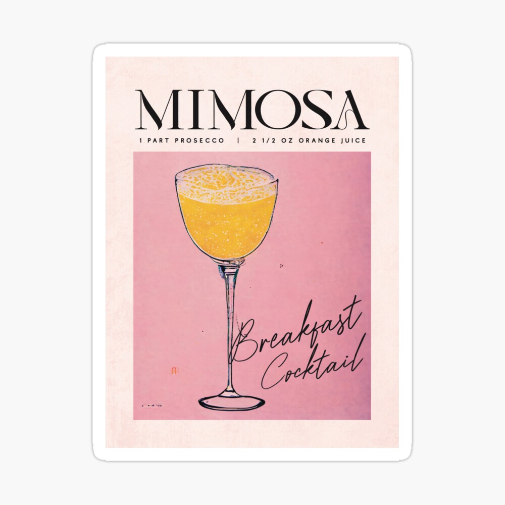 Mimosa Retro Cocktail Poster Breakfast Cocktail Bar Prints, Vintage Drinks, Recipe, Wall Art Poster