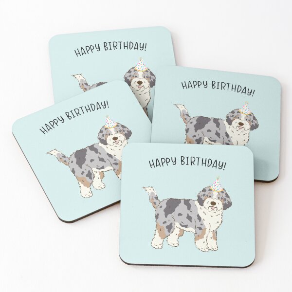 Item preview, Blue Merle Aussiedoodle Aussie Doodle Dog Happy Birthday designed and sold by thepawster.