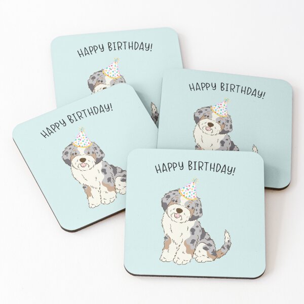 Item preview, Blue Merle Aussiedoodle Aussie Doodle Dog Happy Birthday designed and sold by thepawster.