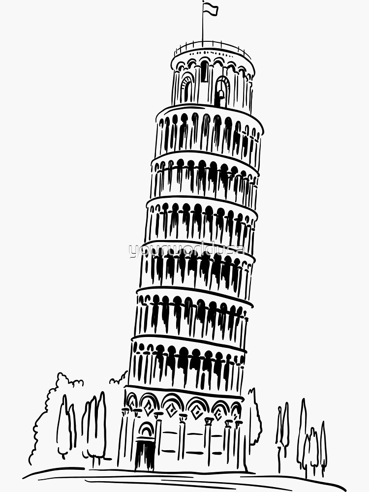 italian leaning tower of pizza drawing